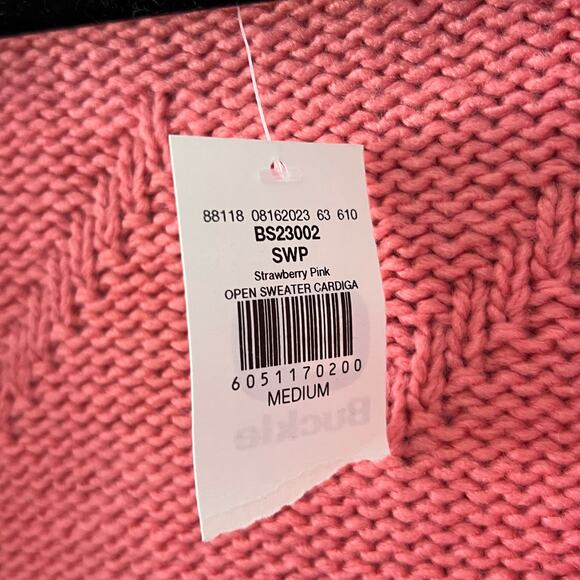 NWT BaeVely Pink Fringe Open Front Sweater Cardigan Women’s M Oversized - Picture 6 of 6